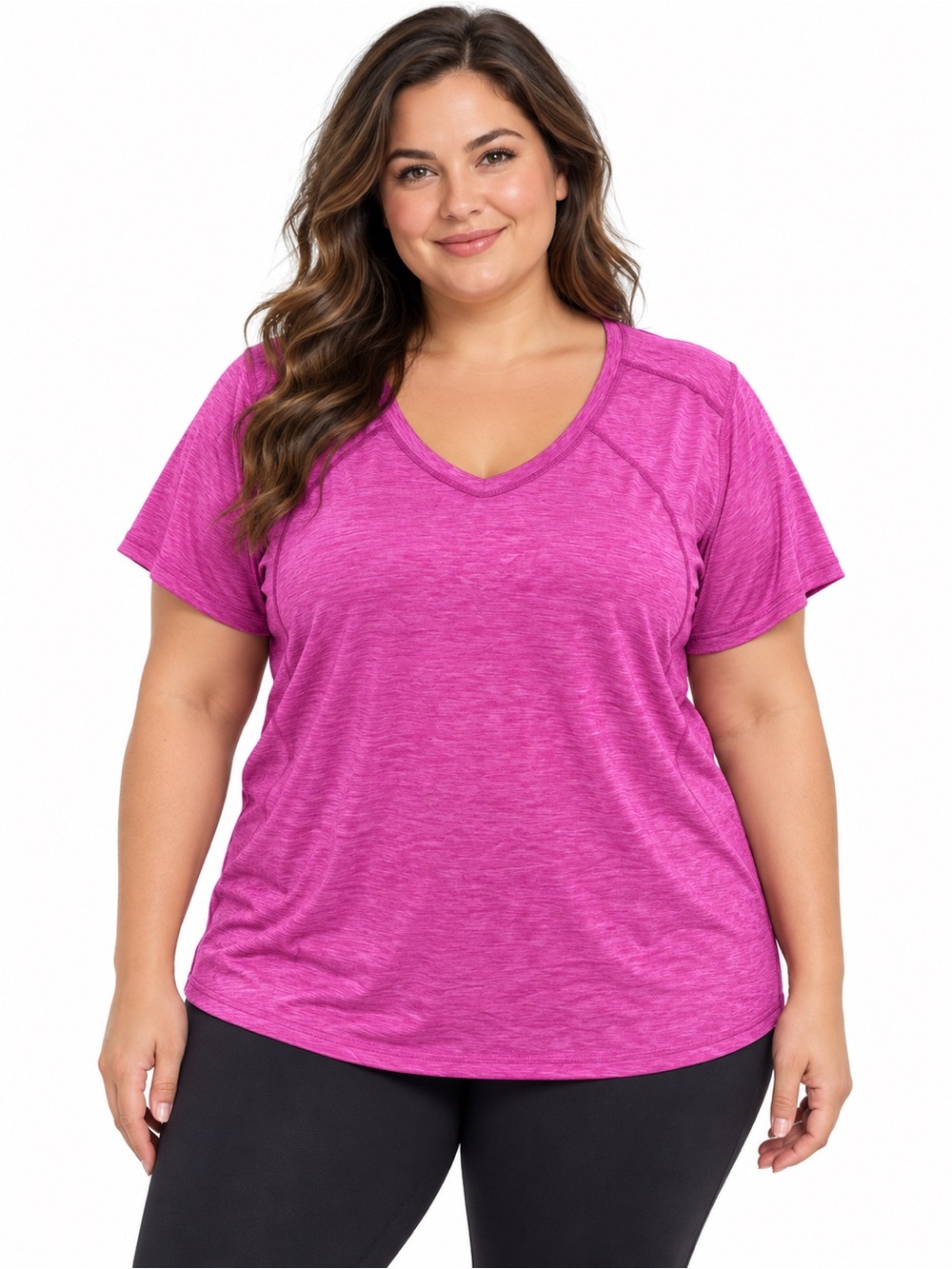 Xersion Plus Size V-Neck Tee in Magenta Pink